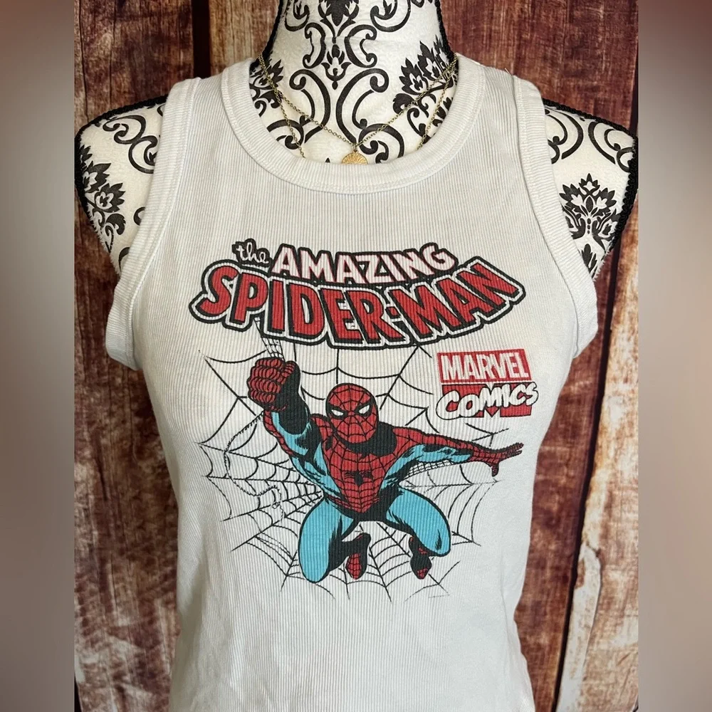 Marvel | Women’s White Ribbed Spider-Man Tank Top - Picture 2 of 7